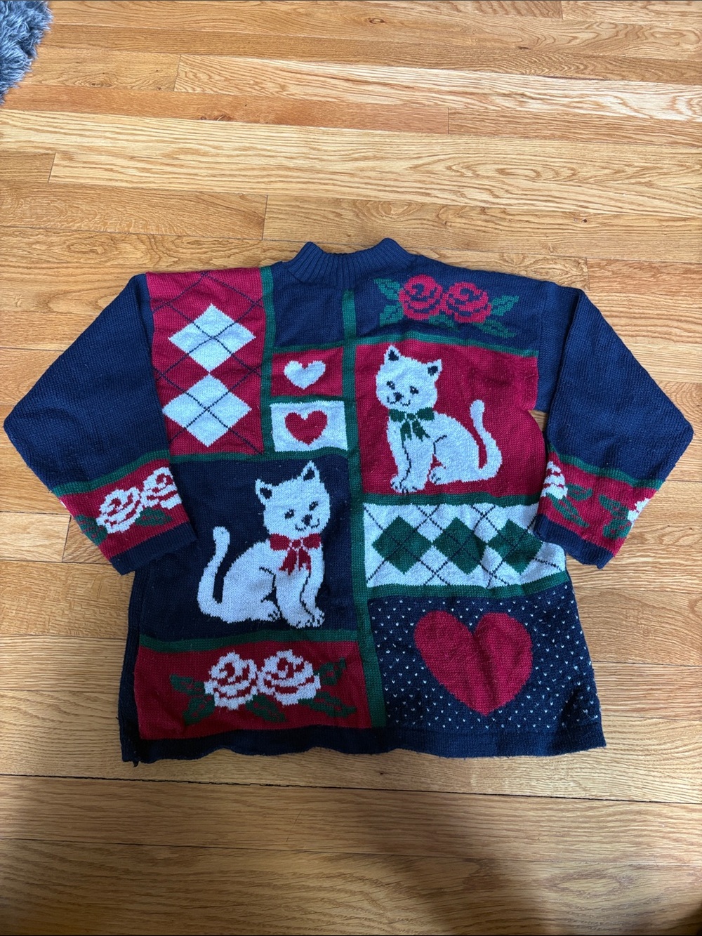 Women’s Navy Cat Patchwork Cowl Sweater